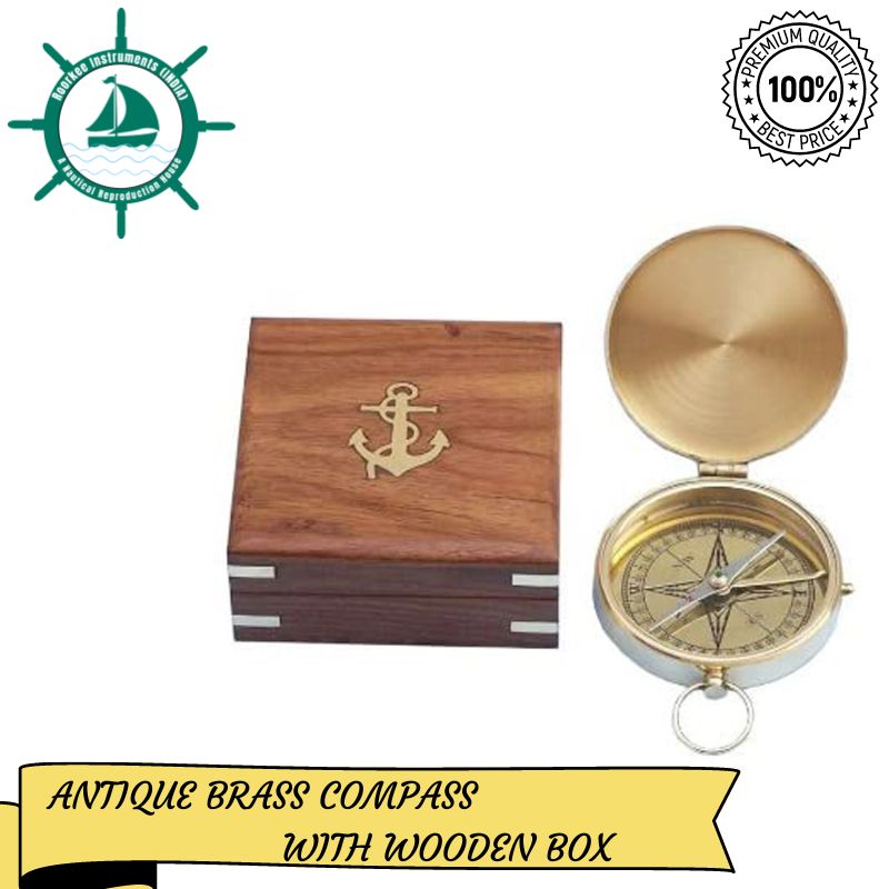 Solid Brass Gentlemen Compass with Rosewood Box, 3 Inches Brass Compass