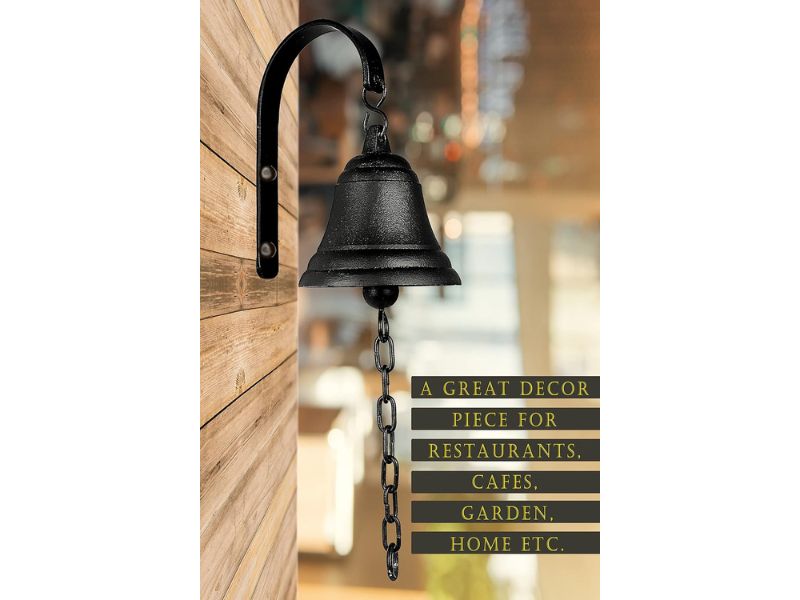 Vintage Cast Iron Dinner Bell – Wall Mounted Rustic Farmhouse Entry Door Bell, Outdoor Hanging Gate Bell, Indoor Decorative Antique Iron Bell for Home, Porch, or Garden Décor
