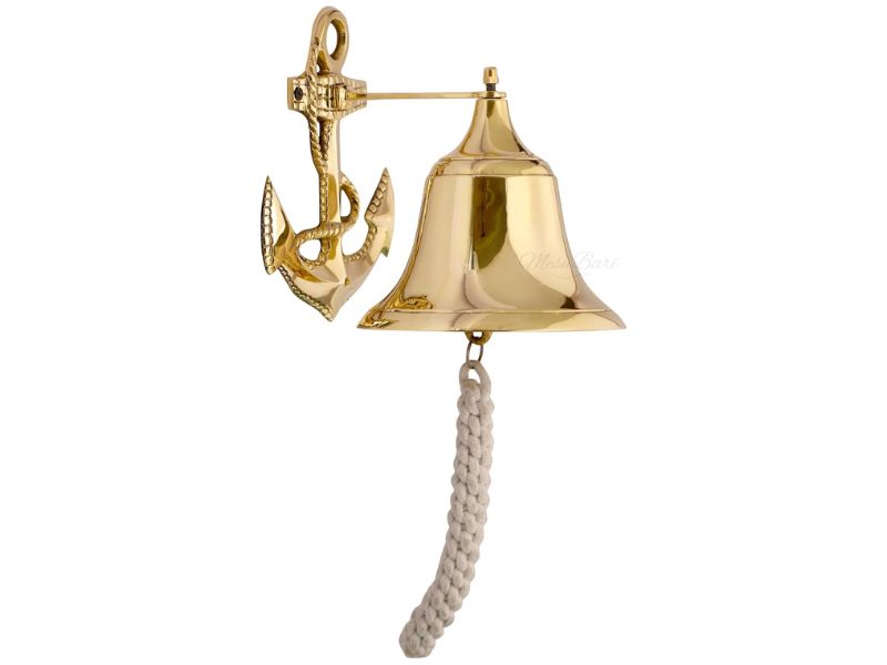 Polished Solid Brass Ship Bell with Rope Pull – Heavy Duty Wall Mount Nautical Bell for Indoor & Outdoor Use, Home Bar, Garden, Patio, Boat, or Marine Decor – Classic Brass Finish