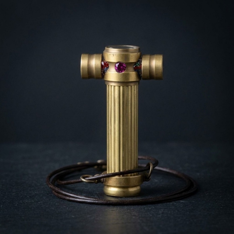 Brass Fluted Barrel Small Vialscope Pendant, Necklace, Miniature