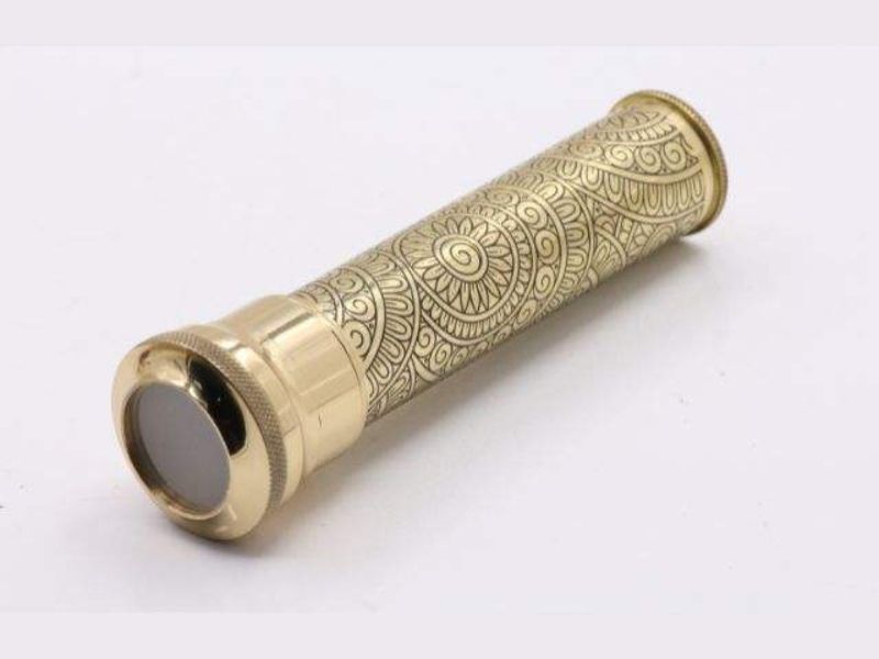 Handmade Etched Brass Kaleidoscope Lampwork Glass Beads Dry Object Chamber with Unique Wooden Display Stand Collectible Gift