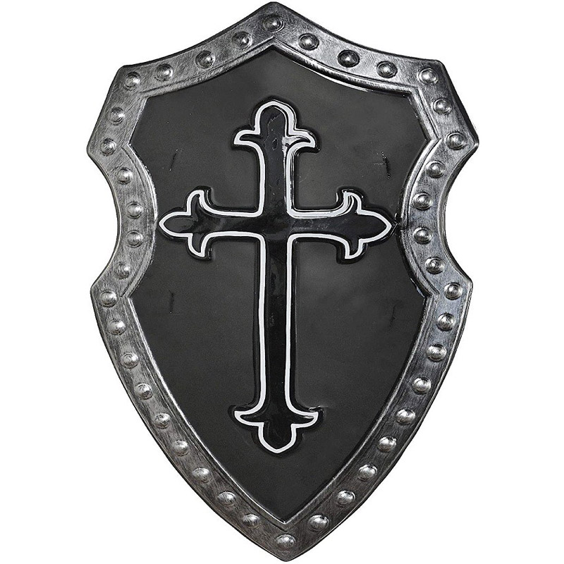 Suit Yourself Black Cross Medieval Shield, Matte Black with a Gothic Cross Symbol, Measures 15 Inches by 27 Inches