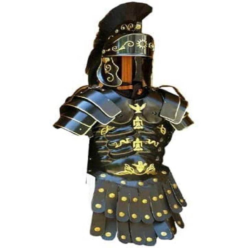 Armor Roman Muscle Armor Jacket with Shoulder Medieval Helmet Black