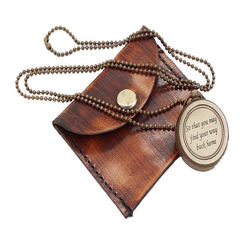 Antique Nautical Vintage Directional Magnetic Compass Engraved Quote !SO THAT YOU! Necklace with Leather Case 