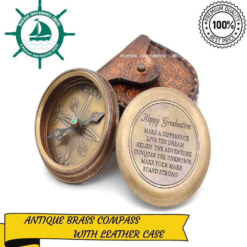  Happy Graduation Quote Solid Brass Compass With Leather Case