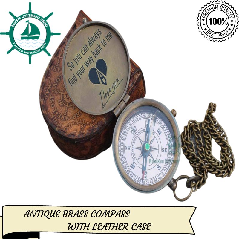 Antique Nautical Vintage Directional Magnetic Compass with Famous Scripture Quote Engraved Baptism Gifts with Leather Case or Wooden Case for Loved Ones, Son, Father, Love, Partner, Spouse, Fiancé.