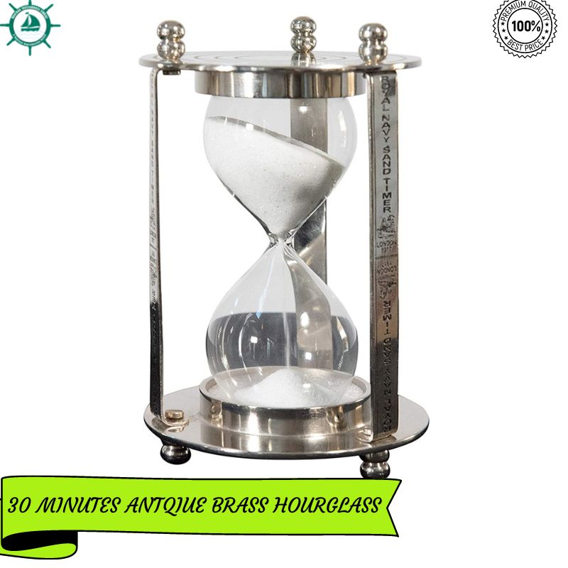 Decorative Aluminum / Brass Stand Timer  Antique Hourglass with White Sand Vintage Metal Sand Timer for Home Decor, Office Decor.