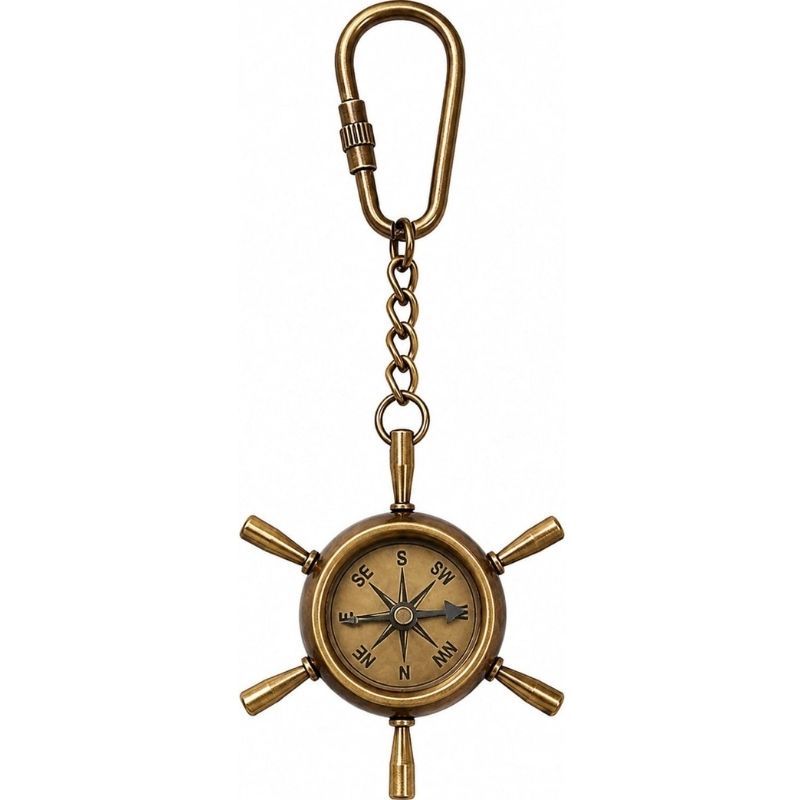 Vintage Antique Brass Compass Keychain | Directional Compass Key Ring | Compass for Kids Survival | Retro Metal Compass Keyring for Men & Women | Gift for Travelers & Adventurers