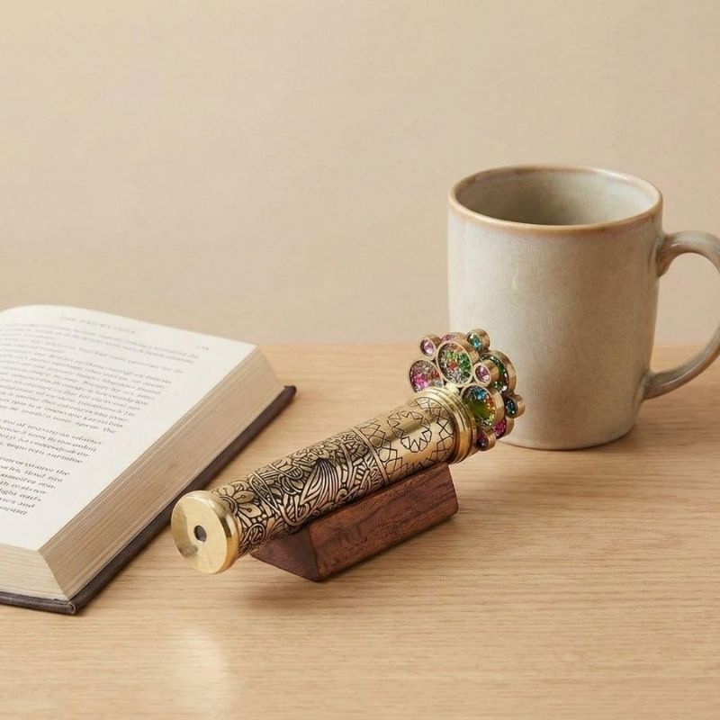 Handcrafted Etched Floral Pattern Lacquered Brass Kaleidoscope Includes Two Separate Turning Wheels-A Unique Gift to My Son, Grandson, Daughter. (6.5\