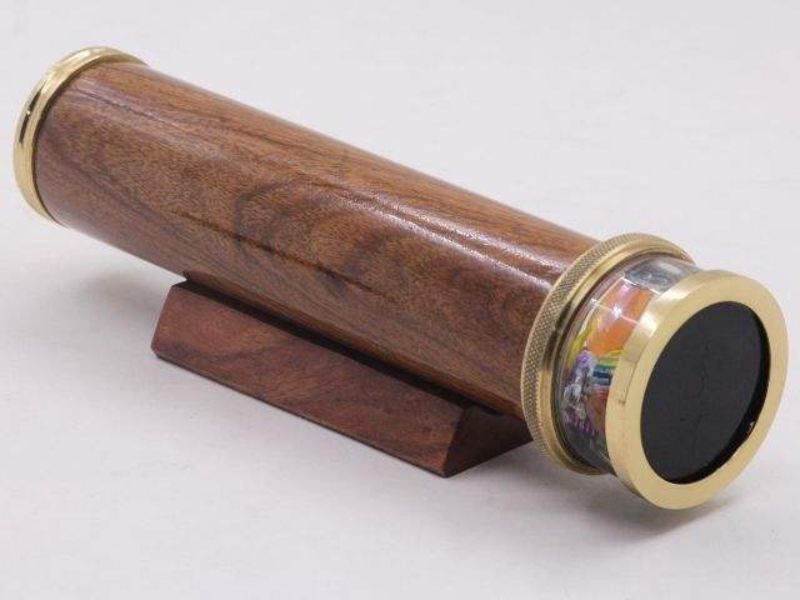Handcrafted Wooden Brass Kaleidoscope Optical Toy Vintage Style Collectible Gift for Kids and Adults Home Decor
