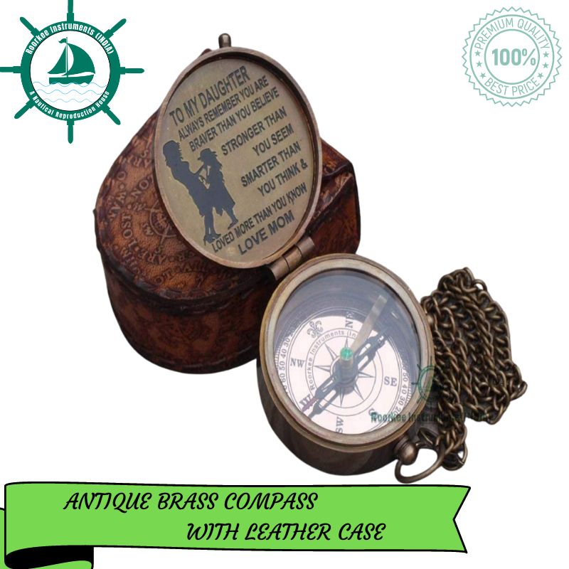 Pocket Brass Compass, Nautical Navy Compass for Camping, Travelling, Hiking, Boating, Gifting Compass for Wedding, Birthday, Anniversary, Graduation for Your Daughter with Imprinted Leather Case