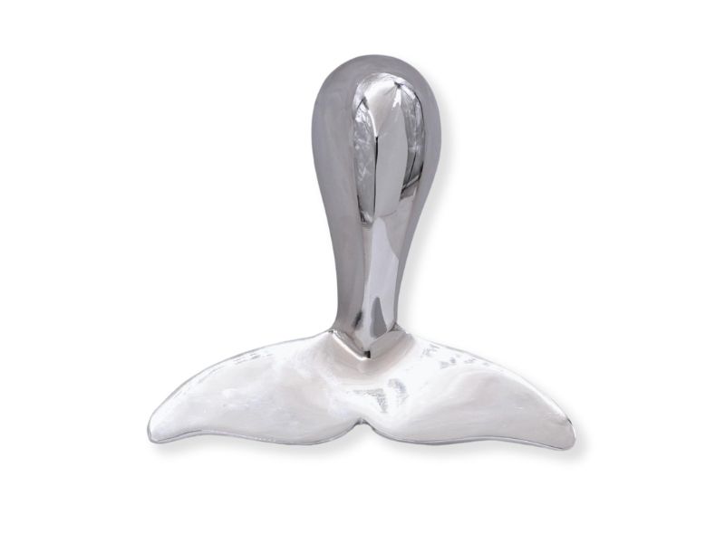 Solid Brass Humpback Whale Tail Door Knocker – Nickel Finish Nautical Decor for Front Door, Beach House, Coastal Home, Ocean Theme Entry Hardware, Handcrafted Marine Style Gift