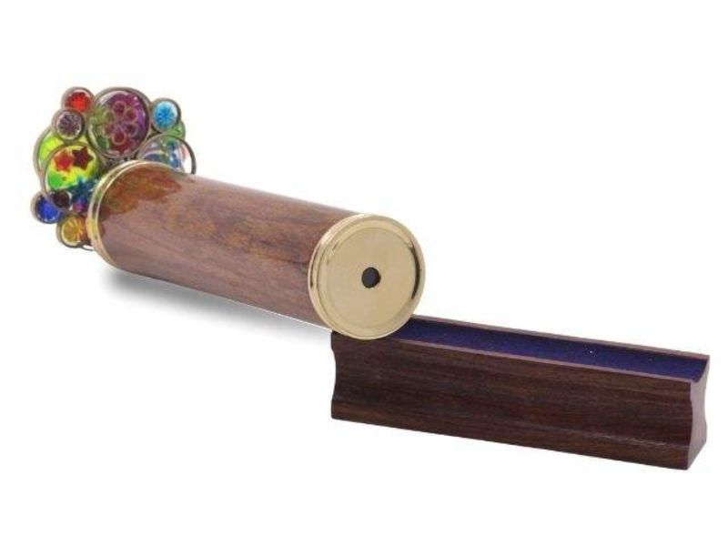 Handcrafted Wooden Brass Kaleidoscope with Colorful Flower Wheels Optical Art Collectible Toy and Gift