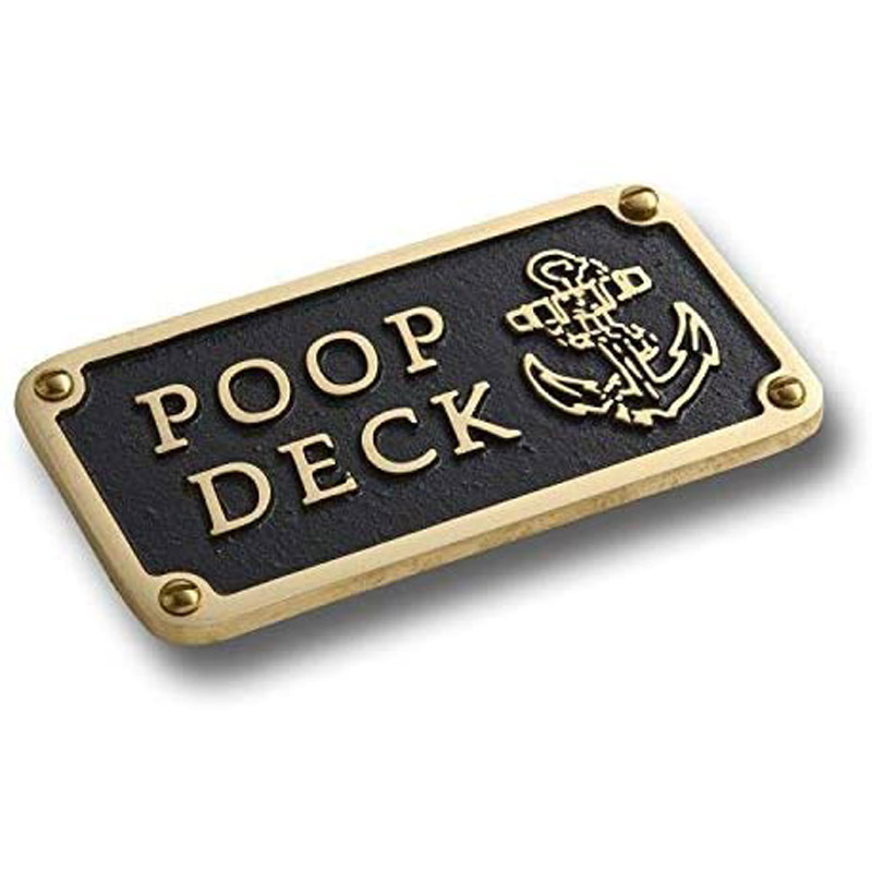 Nautical Bathroom Décor Accessories Brass Plaque. Beach Theme Funny Wall Decoration Poop Deck Sign