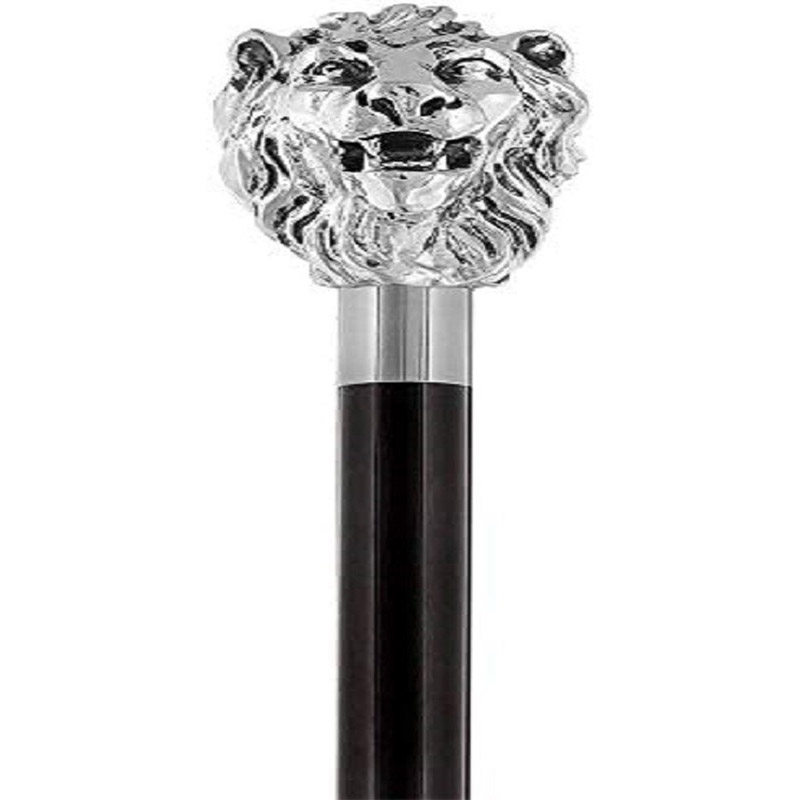 Roorkee Instruments Sterling Brass Lion Head Walking Stick with Black Beechwood Shaft and Collar