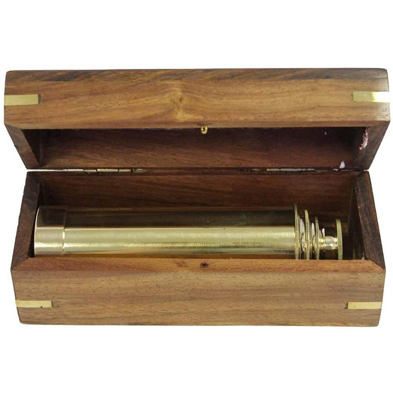 15 inches Solid Brass Handheld Telescope with Wooden Box - 12x Magnification