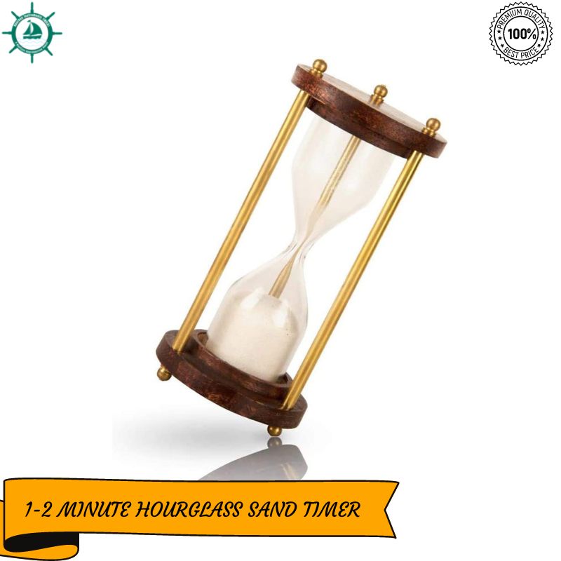 1-2 Minute Hourglass Sand Timer Clock with Sparkling White Sand 4&quot; Wooden &amp; Brass Vintage Antique Style Nautical Collectors Gift Decorative Souvenir Unique Creative Gifts for Home Office Study Desk