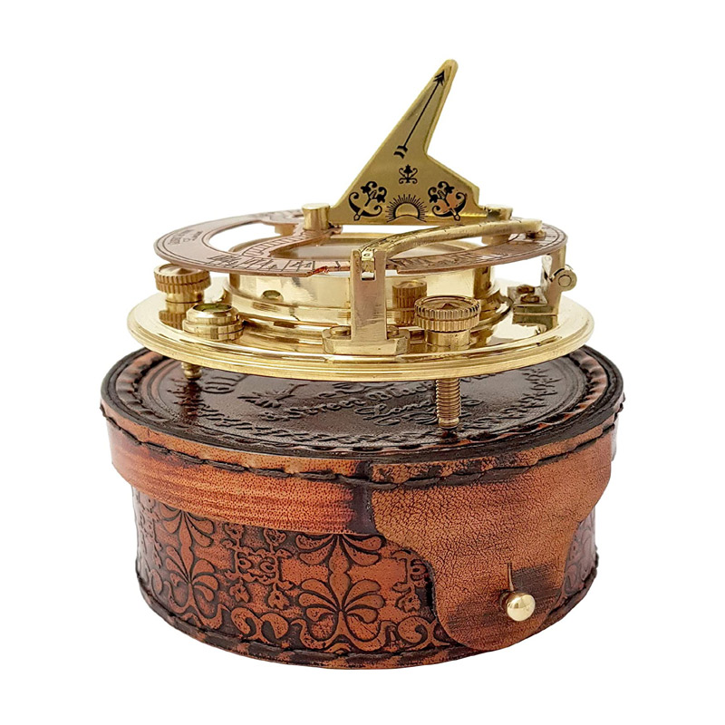 Antique Brass and Copper Sundial Compass, Sundial Clock, Sun dial in Box Gift Sun Clock Ship Replica Watch Sun Clock