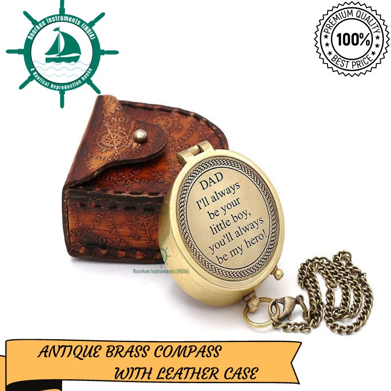 Antique Nautical Vintage Directional Magnetic Compass with Famous Scripture Quote Engraved Baptism Gifts with Leather Case or Wooden Case for Loved Ones, Son, Father, Love, Partner, Spouse, Fiancé.