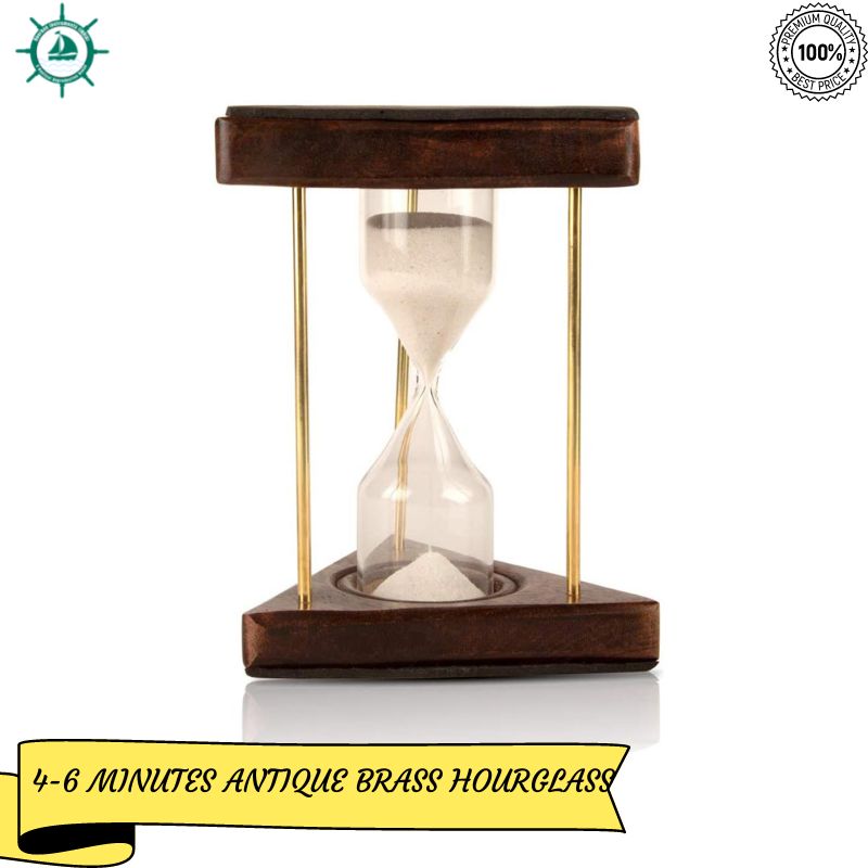 4-6 Minute Hourglass Sand Timer Clock with Sparkling White Sand 6&quot; Wooden &amp; Brass Vintage Antique Style Nautical Collectors Gift Decorative Souvenir Unique Creative Gifts for Home Office Study Desk