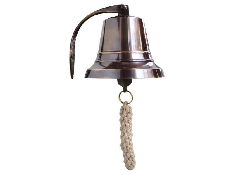 Solid Brass Wall Mounted Ship Bell, Bronze Finish Marine Hanging Bell for Dinner, Indoor &amp;amp; Outdoor Use, School, Bar, Reception, Restaurant, Nautical Decor by Roorkee Instruments India