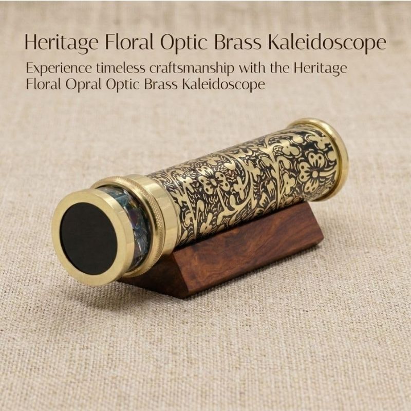 Handcrafted Etched Lacquered Brass Kaleidoscope with Oil Object Chamber – Classic Optical Collectible &amp; Unique Gift for Someone Special