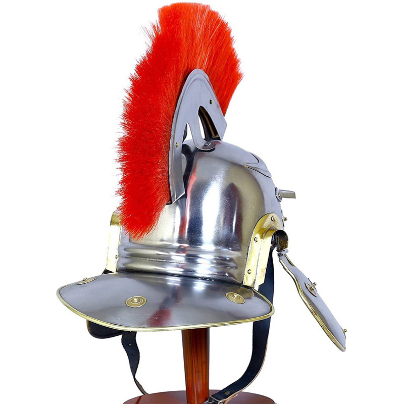 Medieval Roman Armor Centurion Officers Helmet Medieval Brass Accents with Red Plume