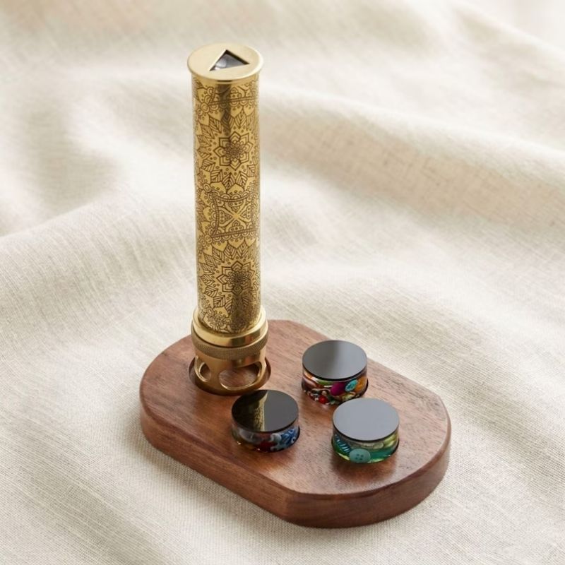 FloraLux Brass Kaleidoscope – Etched Floral Optical Toy, Liquid Chambers