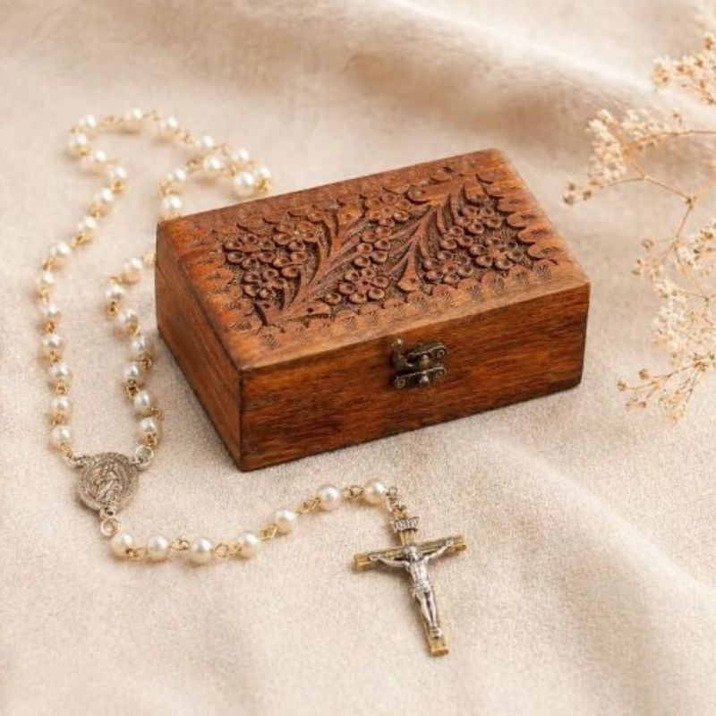 Personalized Wood Rosary Box: Catholic Baptism, First Communion &amp;amp; Confirmation Gift for Goddaughter