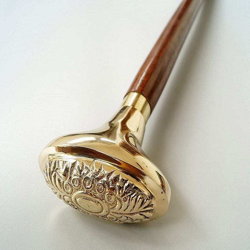 Collectible Solid Brass Ship Designer Handle With Golden Finish Walking Stick Wooden Cane