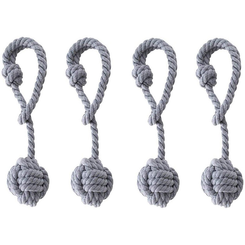 Hand Knitting Window Curtain Tiebacks, 2-Pair Cotton Rope Holdbacks Handmade for Blackout Curtains and Draperies, Grey