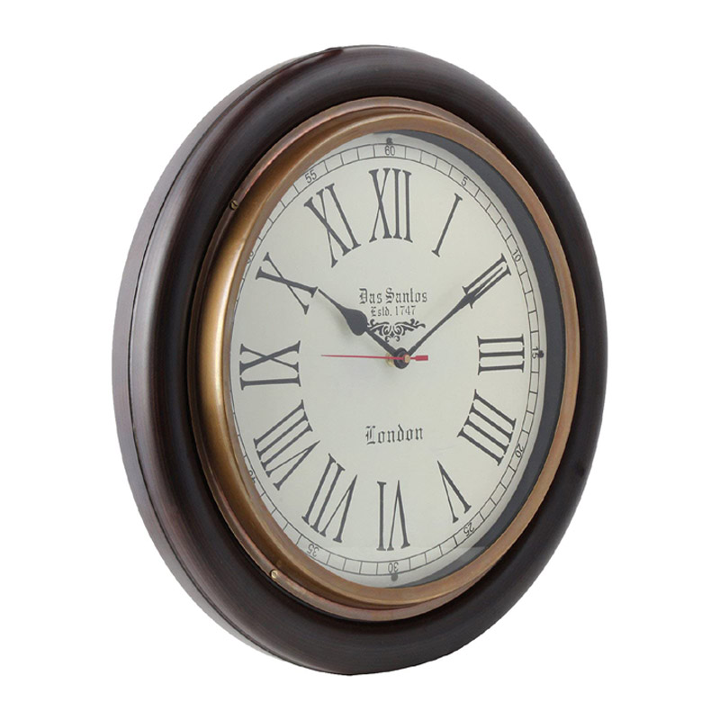 Antique Look Silent Wall Clock. Size 16 Inch Large With Brass Ring