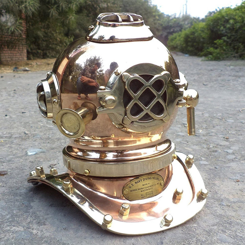 Antique Marine Mini Diving Helmet Replica Mark Us Navy Nautical Copper Finish