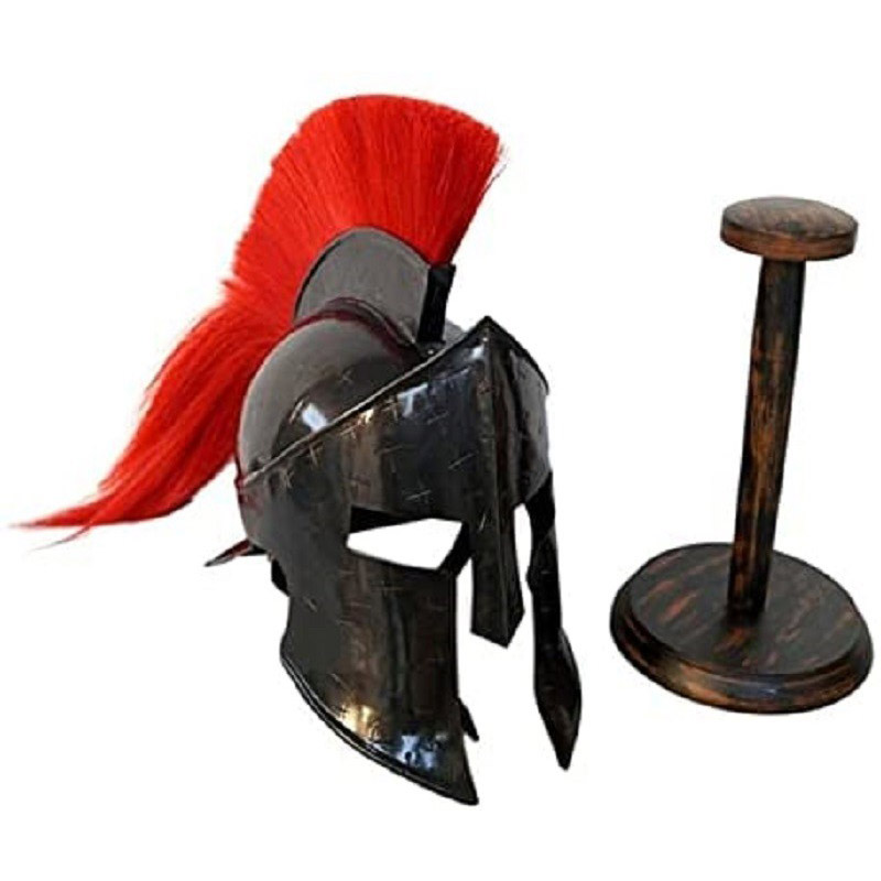 Great king Leonidas spartan Helmet 300 movie fully functional medieval replica wearable Black helmet with inner leather liner Wooden stand