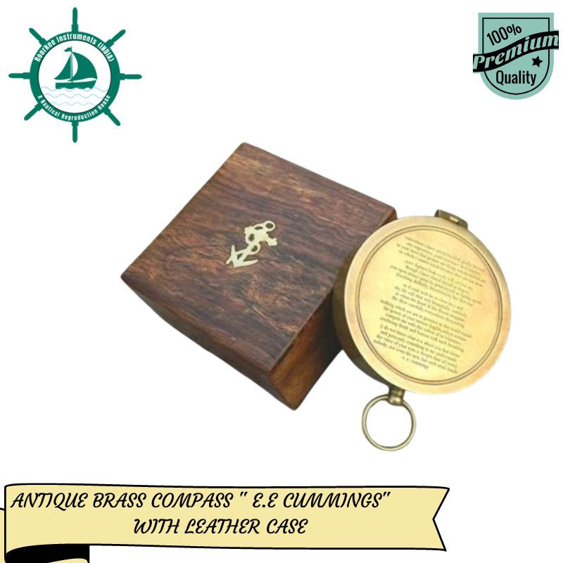 Solid Brass Compass 3 inches with Hard Wood Box Engraved Poem