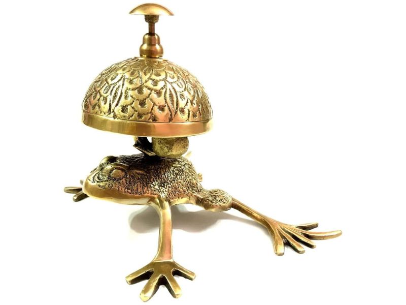 Antique Brass Frog Style Desk Bell | Vintage Hotel Counter Call Bell | Nautical Reception Service Bell | Loud Ringing Bell for Home, Office, Hospital, Restaurant & Hotel Decor