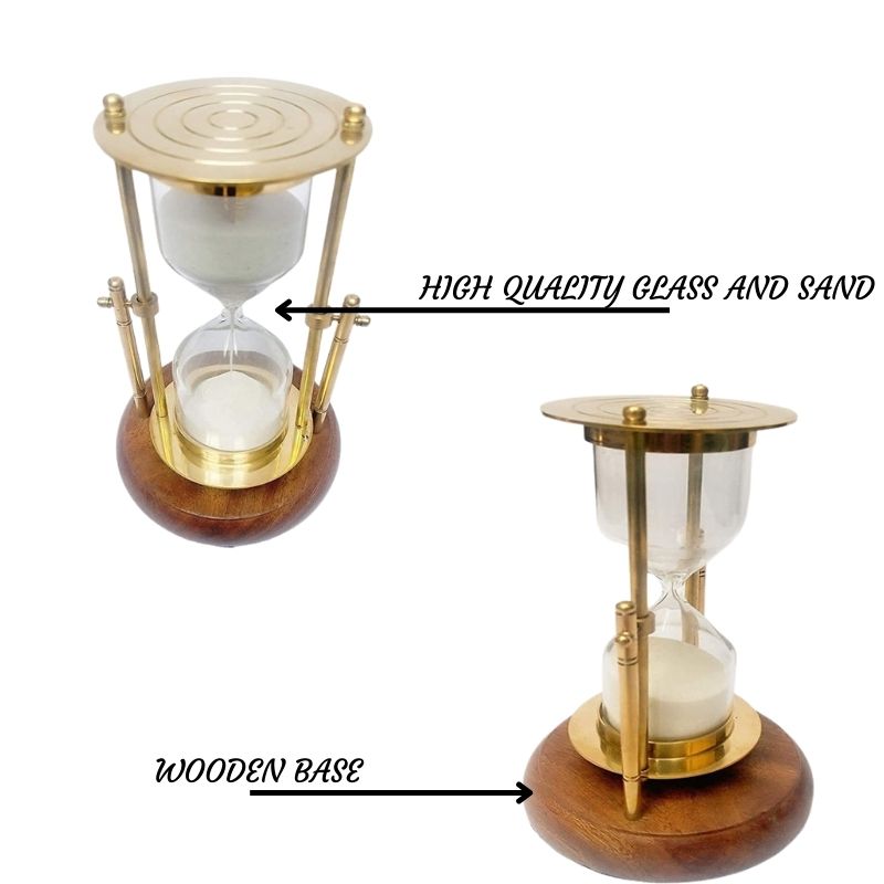 Wooden and Brass Sand Timer Hour Glass Sandglass Clock Ideal for Home Decor Exercise Tea Making Antique 