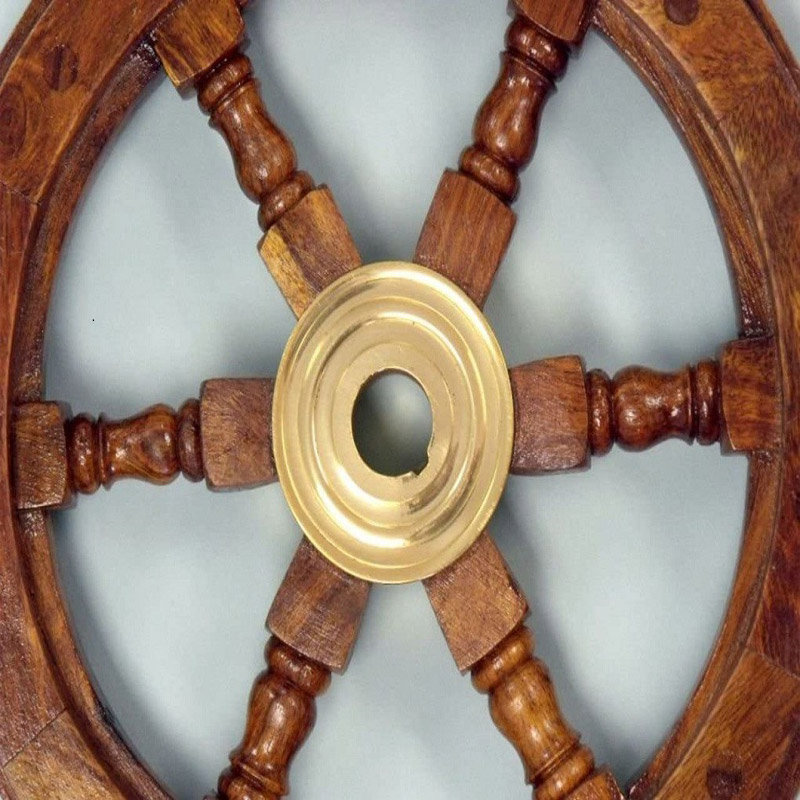 Deluxe Class Wood and Brass Decorative Ship Wheel 12 inches - Nautical Home Decoration Gifts