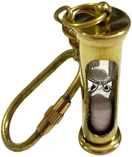Brass Hourglass Keychain, Antique Finish, Sand Timer, Nautical Style, Carabiner Key Ring