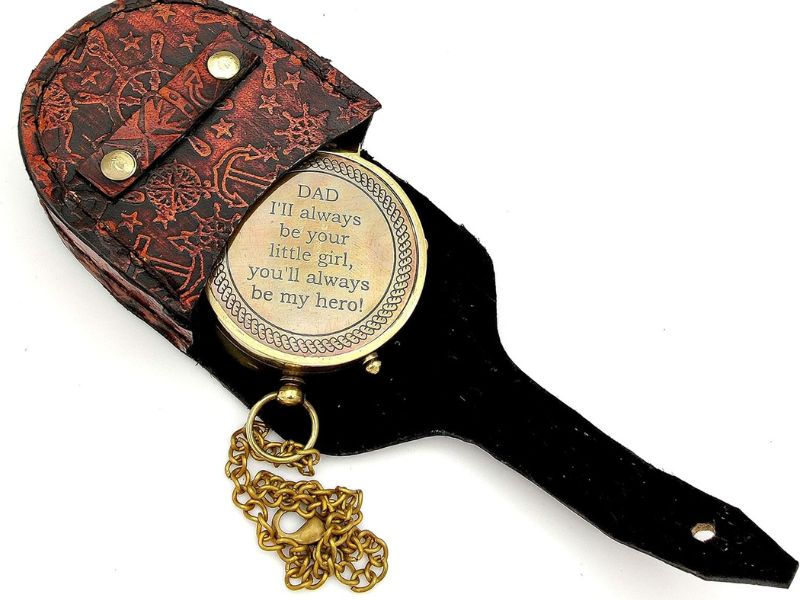 Dad I'll Always Be Your Little Girl Compass, Premium Handcrafted Brass Engraved Compass with Leather Case, Sentimental Gift for Father Dad from Daughter, Hero Quote Keepsake, Vintage Compass Gift