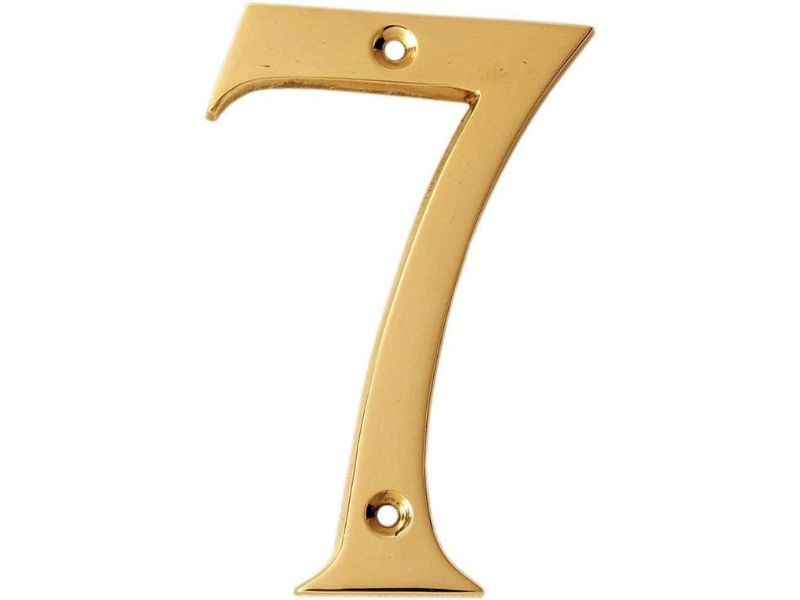 4" Solid Brass House Door Number 7 – Vintage Hotel Style Numeric Plaque | Handmade Polished Gold Finish Digit Seven Sign