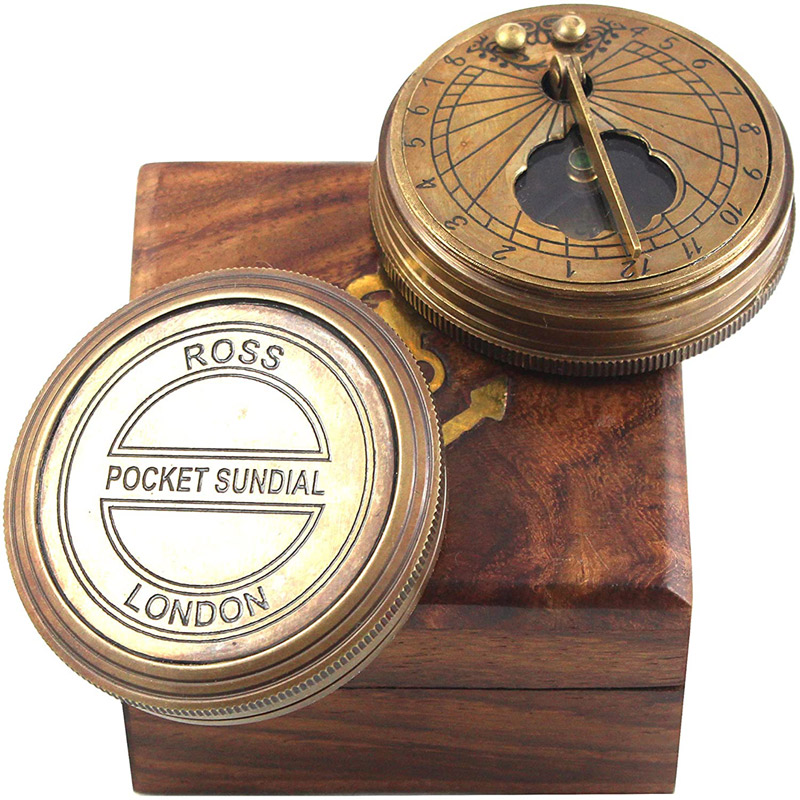 Royal Ross Pocket Sundial Compass Antique Sailor Ship Instrument Nautical Camping Device Vintage Decor