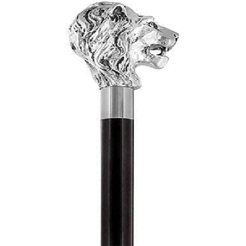 Roorkee Instruments Sterling Brass Lion Head Walking Stick with Black Beechwood Shaft and Collar