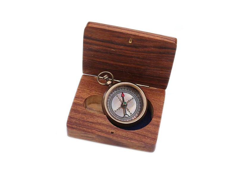 Happiness is a Direction Not a Place Brass Compass with Wooden Box – Inspirational Engraved Quote Compass Gift for Graduation, Birthday, Travel, Men, Women – Vintage Navigation Compass Decor