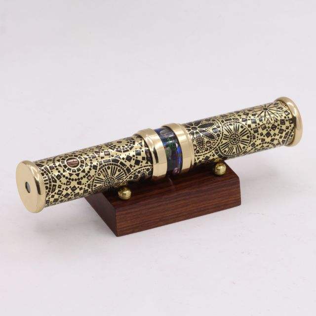 Handmade Solid Wood Display Stand for Dual Side Brass Wedding Kaleidoscope Liquid Object Chamber Unique Optical Collectible