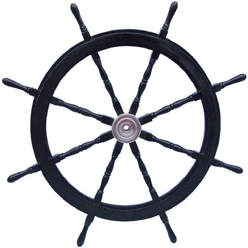 Deluxe Class Black Wood and Chrome Pirate Decorative 48&quot; Ship Steering Wheel 