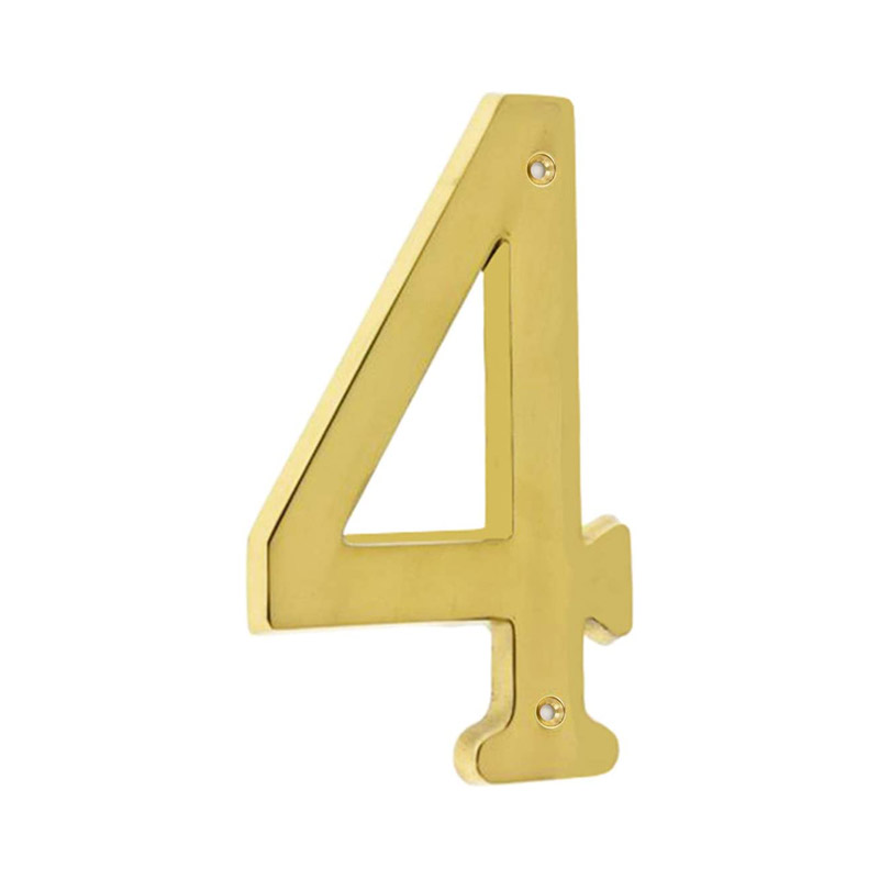 4 Inch Premium Bright Solid Brass Door House Numbers and Street Address Plaques Numbers for Residence and Mailbox Signs (Number 4)