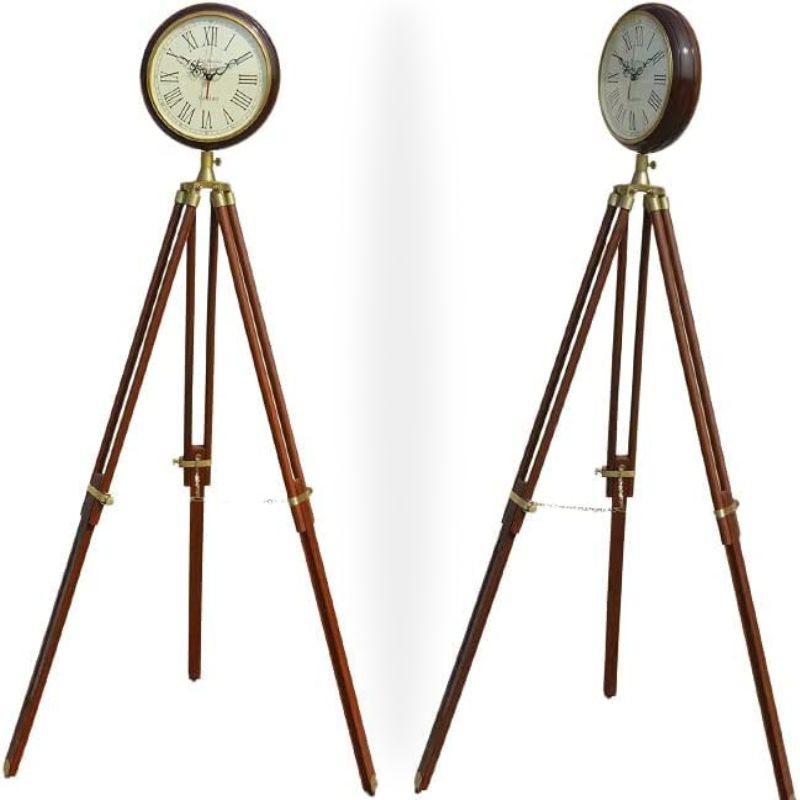 Handmade Antique Wooden Floor Clock with Stand