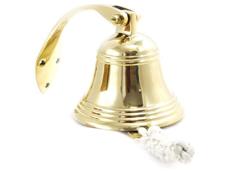 Handcrafted Solid Brass Nautical Bell – Heavy Wall Mount Ship’s Bell with Rope Handle, Polished Maritime Décor
