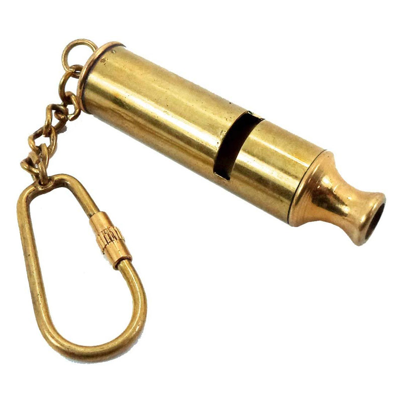 Brass Police Whistle Key Chain- Collectible Marine Nautical Key Ring